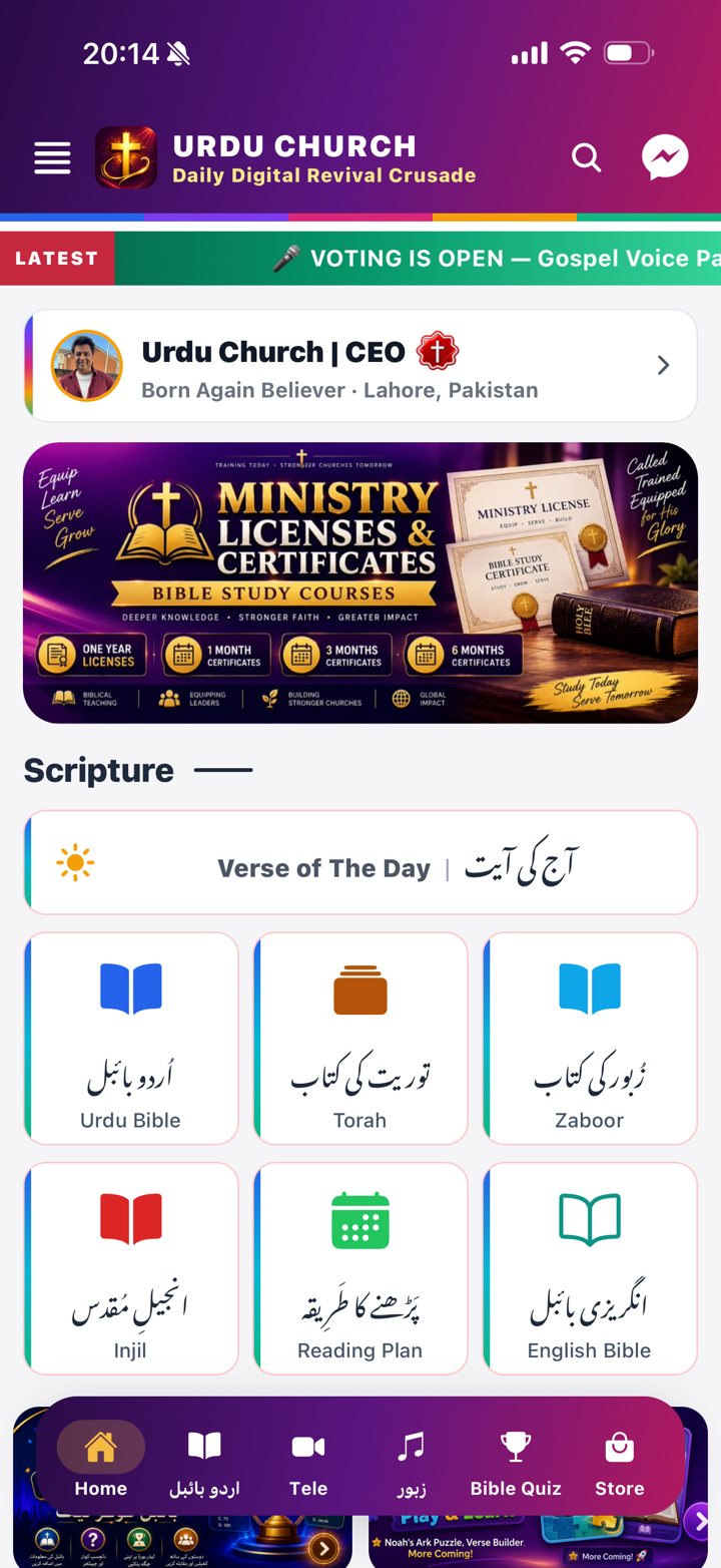 Urdu Church App on a phone